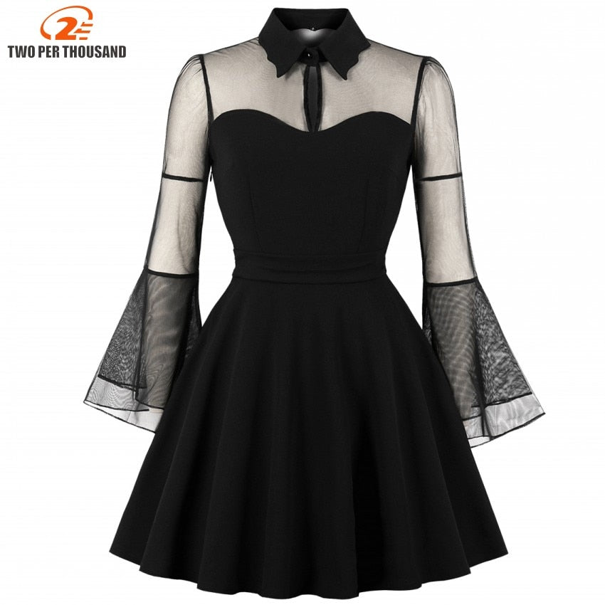S-4XL Big Size Women Gothic Sexy Mini Dress Autumn