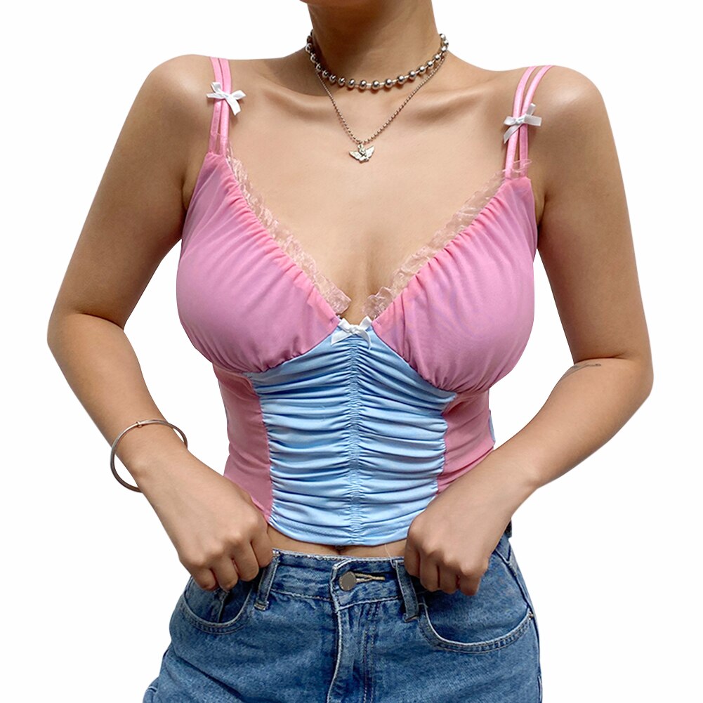 Splicing Slip Elastic Camisole Ladies