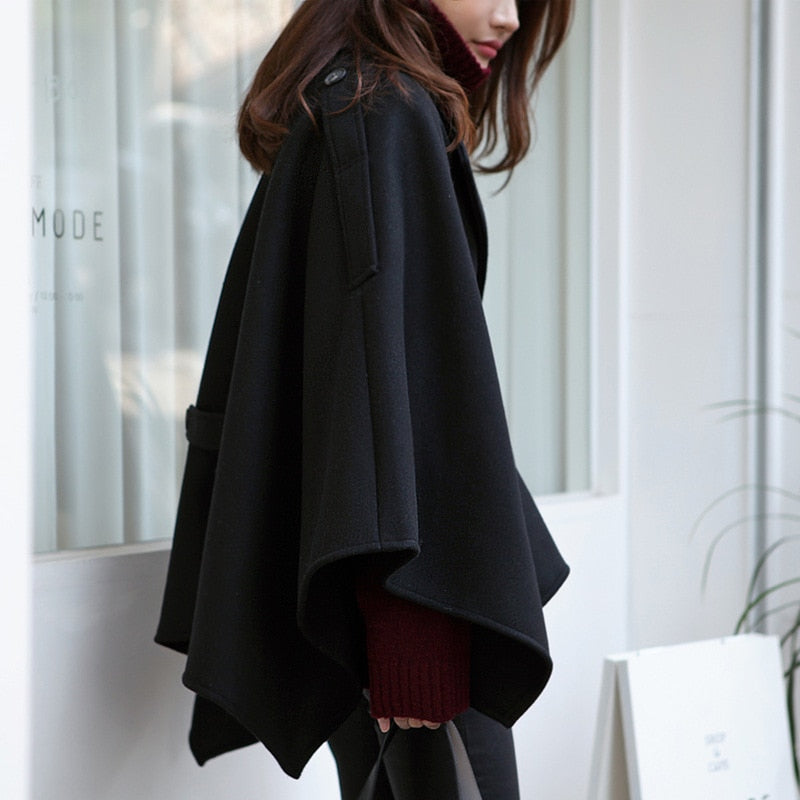 Women Winter Poncho Femme Black Cape Coat S-6XL Plus Size Cloak Ponchos and Capes Poncho