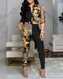 Women Fashion Scarf Chain Print Two Piece
