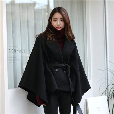 Women Winter Poncho Femme Black Cape Coat S-6XL Plus Size Cloak Ponchos and Capes Poncho