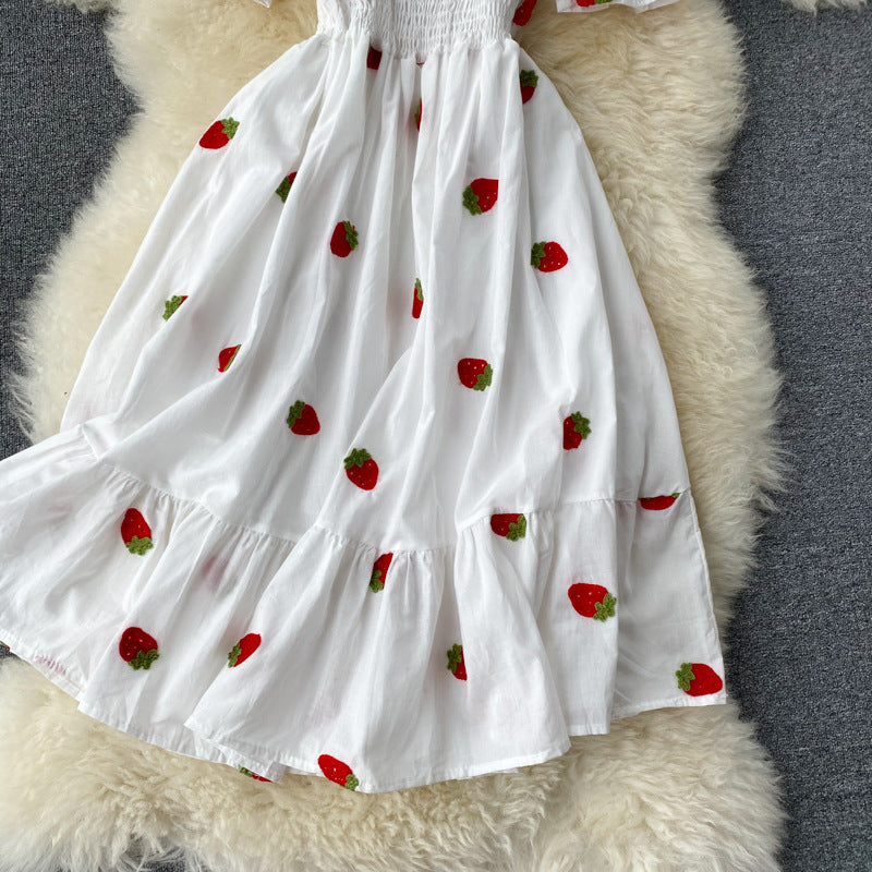 Western Style Square Neck Elastic Slim Embroidery Dress Summer