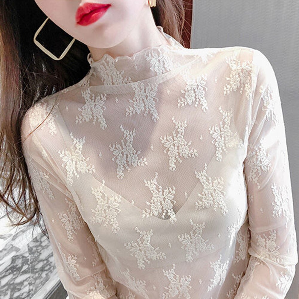 Loose Women Lace Blouse 3 Colors Female Bottoming Blouses