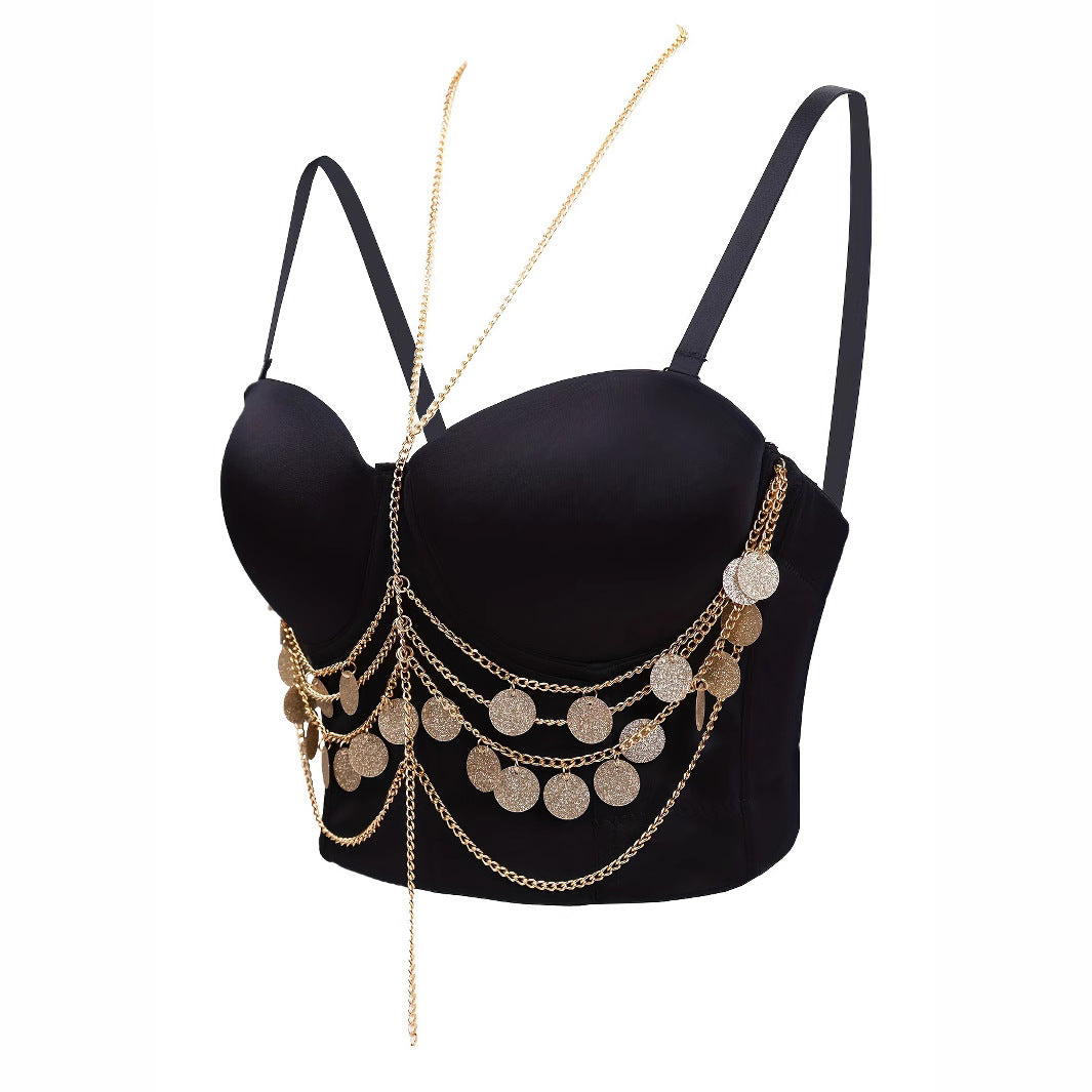 Sequined Strapless  with Tassel Detail